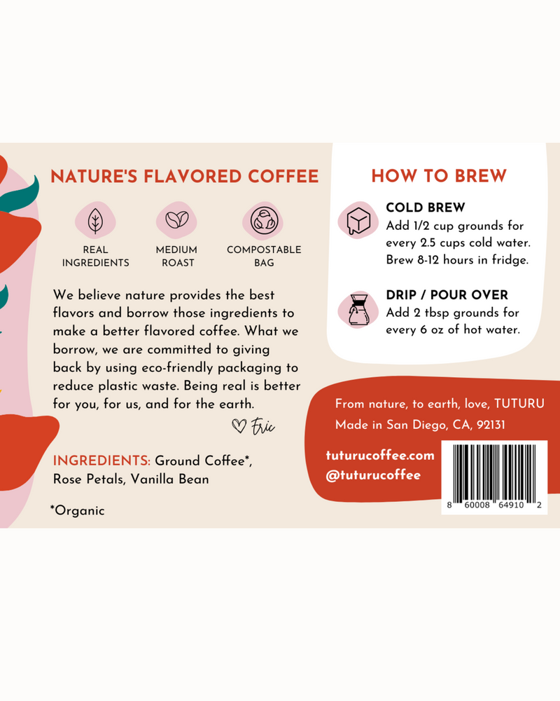 Ingredients and Brewing Instructions of Tuturu Rose Vanilla Coffee